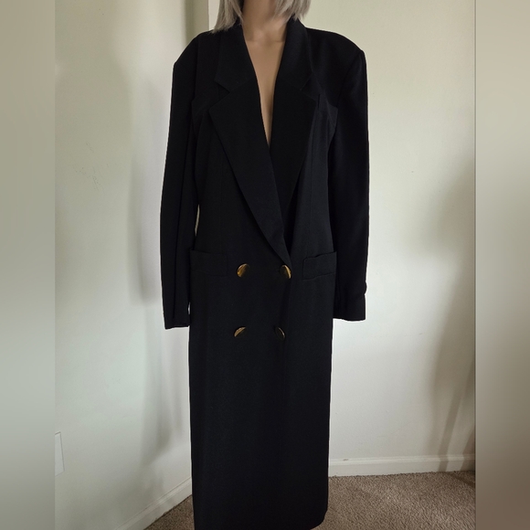 Vintage Louis Feraud Double-Breasted Wool Coat Midnight Blue Size 12 - Picture 2 of 15
